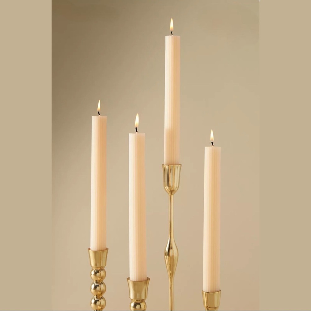 New Anthropologie Fluted Taper Candles-Set of 4-CREAM